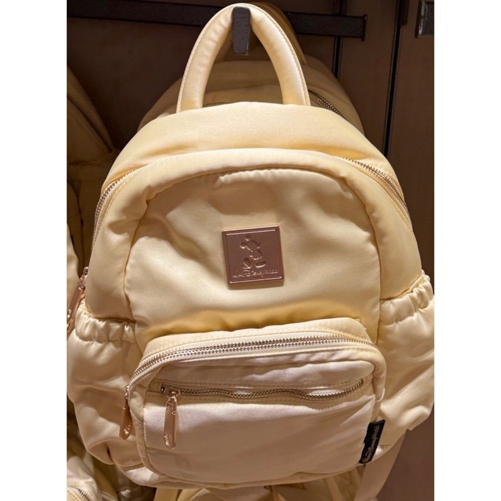 2026 Disney Parks Yellow Backpack Bag Purse WDW Satin Material Holds Mickey Ears